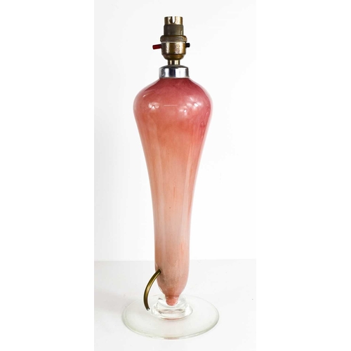 128 - A mid century pink Murano glass lamp base, 45cm high.