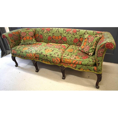 413 - An elegant 19th century mahogany framed sofa of unusually shallow proportions, the finely carved cab... 