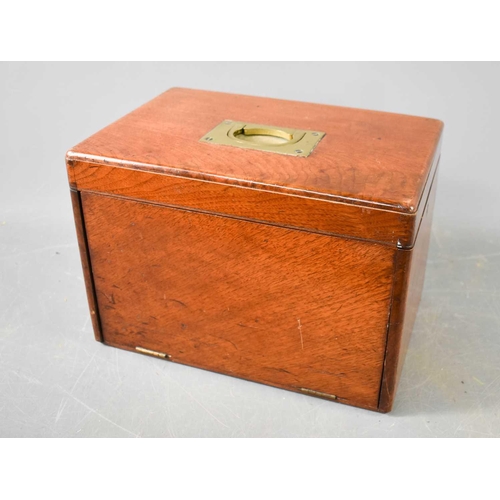 251 - A Victorian Campaign style mahogany Gentleman's vanity case, with inset brass handle to the top, mir... 