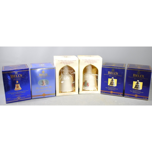 259 - Six Bells commemorative whiskey decanters to include two rare Prince Charles 50th Birthday, The 60th... 