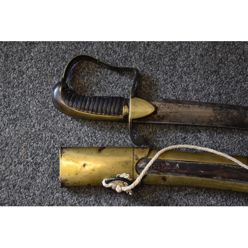 20 - An 18th century 1796 pattern cavalry officers sword, single bar hand guard with leather grip, with t... 