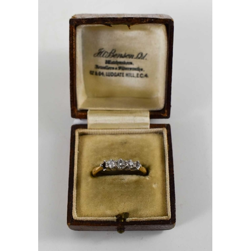 126 - A vintage 18ct gold and diamond five stone ring, the largest of the four old cut diamonds approximat... 