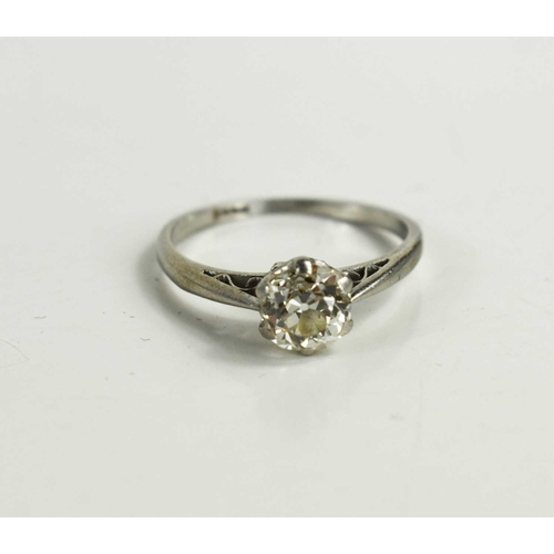 13 - A diamond and platinum solitaire ring, the rose cut stone of just over 1ct, approximately 6.15 by 6 ... 