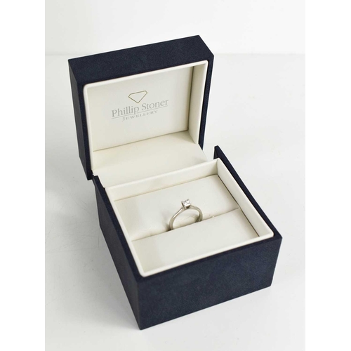 140 - A Phillip Stoner 950 Platinum and diamond solitaire ring, the princess cut stone of approximately 0.... 