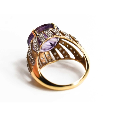 160 - A Lehrer 9ct gold and Torus ring amethyst and diamond ring, size O, 5.4g.