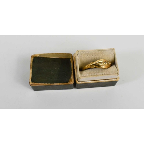 198 - A Victorian gold and diamond ring (testing as 18ct, indistinct marks), the navette form set with thr... 