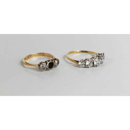 216 - A 9ct gold and cubic zircona five stone ring, size R, together with a 9ct gold, platinum and diamond... 