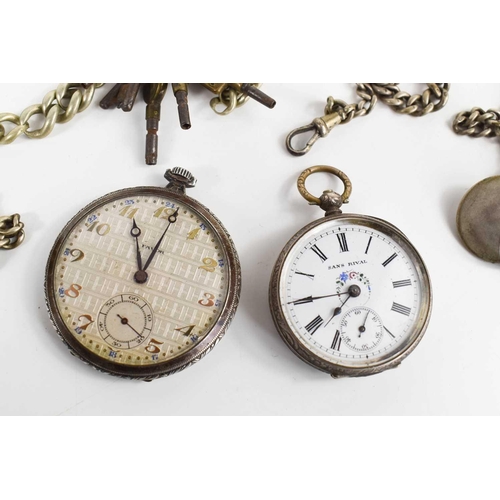 359 - A French silver Sans Rival pocket watch, 800 grade, the dial painted with flowers to the centre and ... 