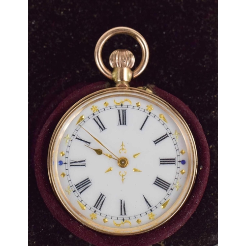 368 - A 9ct gold backed Continental, keyless wind, pocket watch, the white enamel dial with Roman numerals... 