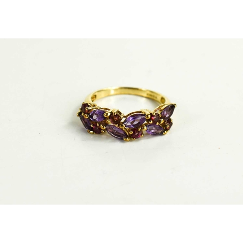 37 - A 9ct gold, amethyst and ruby set dress ring, size Q, 3.15g.