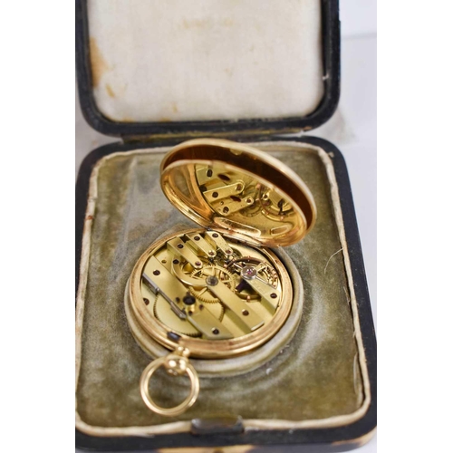 385 - A 19th century pocket watch, the white enamel dial with Roman numerals and minute track, with engine... 