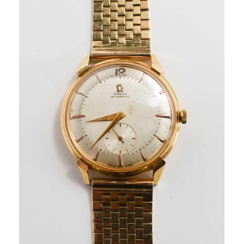 391 - An 18ct gold Omega automatic wristwatch, movement number 10974433, case stamped 750, with a silvered... 