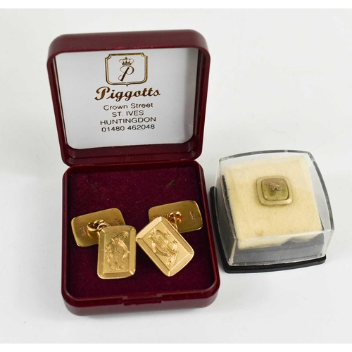 40 - A pair of 9ct gold chain link rectangular cufflinks, monogram engraved, each approximately 15 by 10m... 