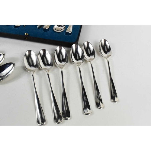 460 - A set of Walker and Hall silver teaspoons with sugar nips, boxed, and two further sets of six silver... 