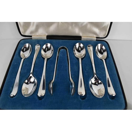 460 - A set of Walker and Hall silver teaspoons with sugar nips, boxed, and two further sets of six silver... 