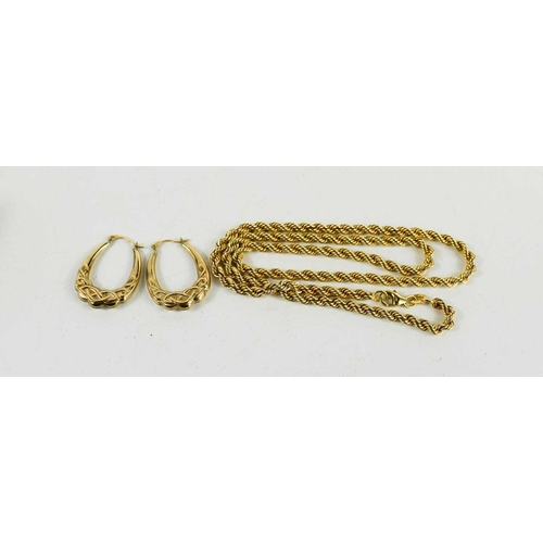 47 - A 9ct gold ropetwist necklace, 4.65g, together with a pair of 9ct gold hoop form earrings, 1.14g.