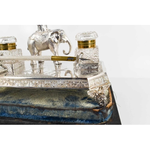 476 - A silver plated presentation desk stand by James Deakin & Son, Sheffield, complete with inkwells and... 