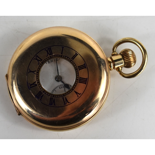 49a - A Vertex gold plated half hunter, keyless wind, pocket watch, the white enamel signed dial with Roma... 