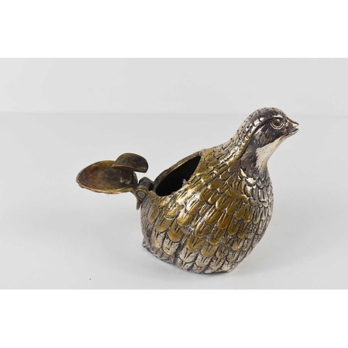 140 - A silver plated novelty ashtray in the form of a quail, with hinged tail, opening to reveal cigar su... 