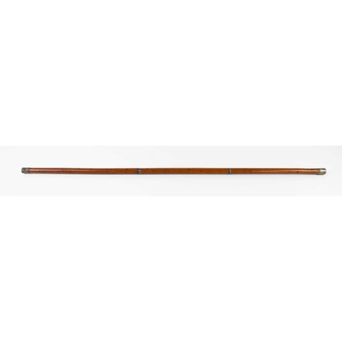 252 - A 19th century three part walking cane, the sections being in holder top, pencil and ink pen, concea... 