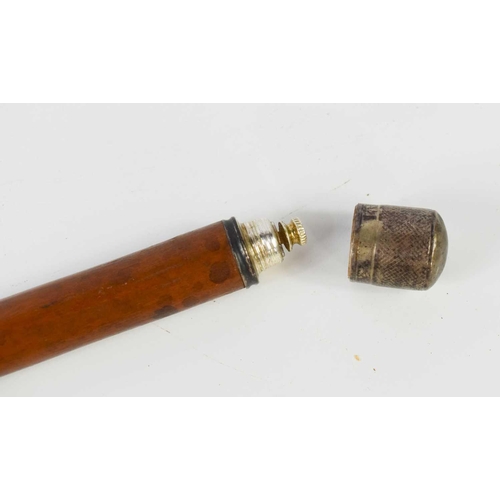 252 - A 19th century three part walking cane, the sections being in holder top, pencil and ink pen, concea... 