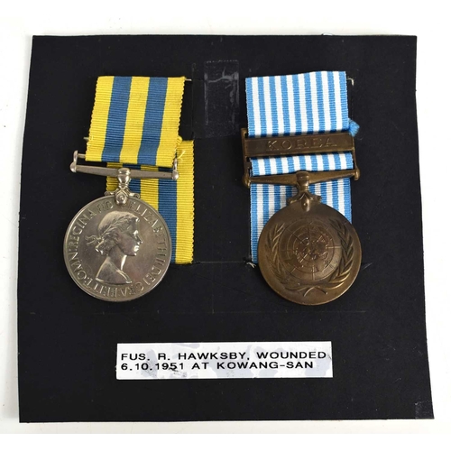 45 - A United Nations Korea Service Medal and the Korea medal awarded to Fusilier R. Hawksby 22352514 Roy... 