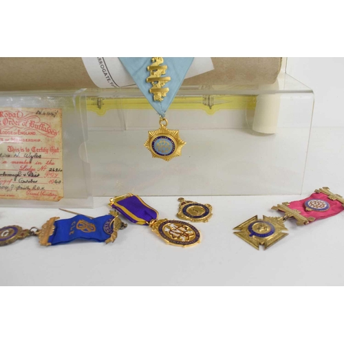 54 - A selection of Masonic Memorabilia to include Roll of Honour Cecil Lodge no.2624 sash, frontal medal... 