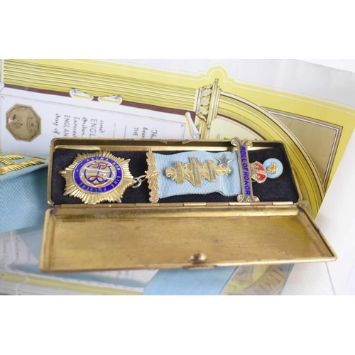 54 - A selection of Masonic Memorabilia to include Roll of Honour Cecil Lodge no.2624 sash, frontal medal... 