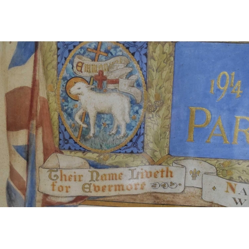 58 - The European War hand painted list of the Parish of Emmanuel, Nottingham, to include Names of Men of... 