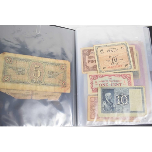 61 - A group of vintage banknotes to include a Government of Ceylon Five Rupees 1942, Japanese notes, Ger... 