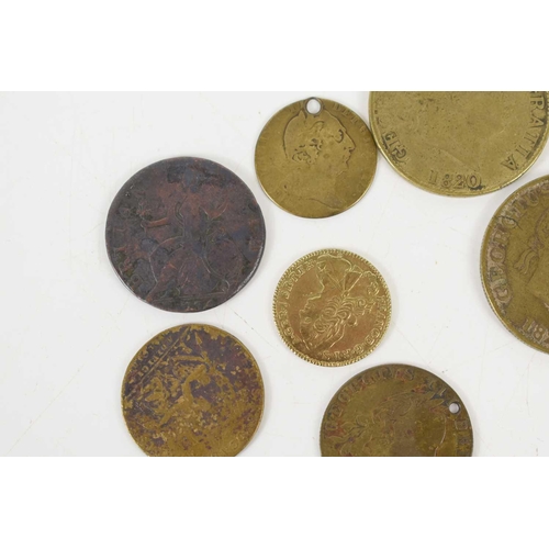 66 - A group of George III coinage to include gaming tokens, 1811 Bank Token and others.