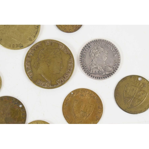 66 - A group of George III coinage to include gaming tokens, 1811 Bank Token and others.