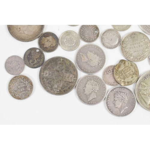 72 - A quantity of George IV and later silver coinage to include florins, sixpences and others.