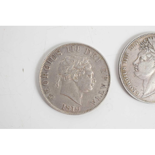 80 - Two George III silver half crowns, dated 1817 and 1819 together with a George IV half crown dated 18... 