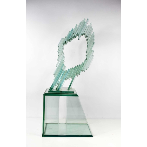 11 - Peter Newsome F.R.S.S., R. B. A, (British Contemporary): a glass sculpture with integral glass stand... 