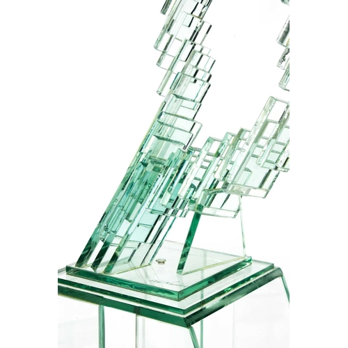 11 - Peter Newsome F.R.S.S., R. B. A, (British Contemporary): a glass sculpture with integral glass stand... 