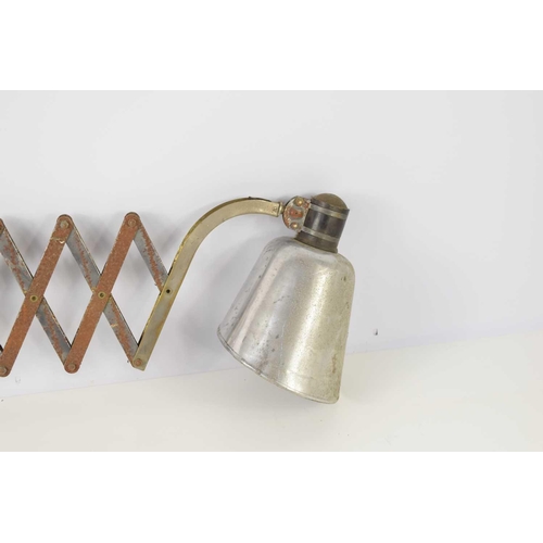 139 - A pair of Mid-Century scissor action factory wall lamps with aluminium shades, the shade and body fu... 