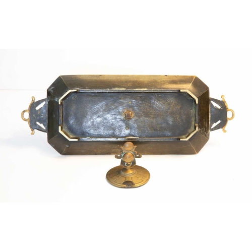 25 - An Egyptian Revival brass inkstand, the cover having a finial modelled as Baphomet / Mendes, above t... 