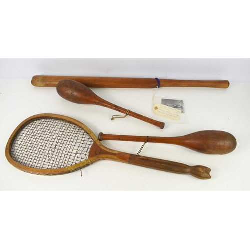 336 - An early 20th century lawn tennis fish tail handled racquet by J H Prosser & Sons, together with a G... 