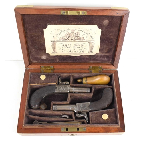 1 - A fine cased pair of boxlock percussion pocket pistols by Joseph Egg, London, with turn off barrel e... 