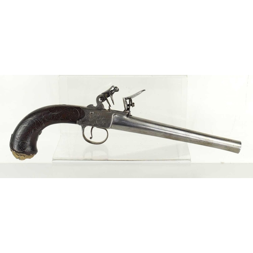 11 - A Flintlock box-lock pistol by Grice of London, circa 1780, proof marks to underside of the barrel, ... 