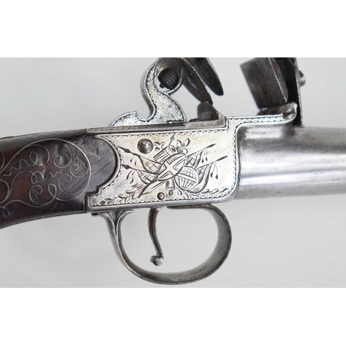 11 - A Flintlock box-lock pistol by Grice of London, circa 1780, proof marks to underside of the barrel, ... 