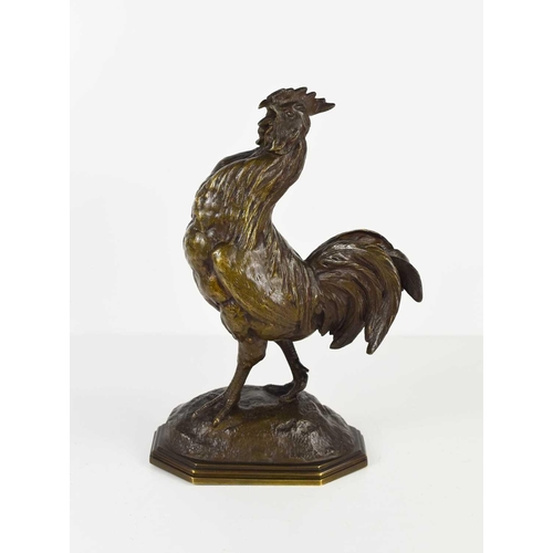 112 - Alfred Barye Fils (1839 - 1882): Cockerel, bronze signed A. Barye Fils to the base, 23cm high.