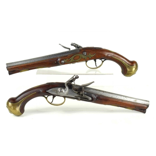 12 - A pair of 18th century flintlock pistols, the lock plate signed Byrne, proof marks to top of the bar... 