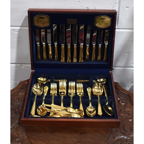 135 - A Viners Gold Plated 'Dubarry Classic' pattern canteen of cutlery, 58 piece for eight people.