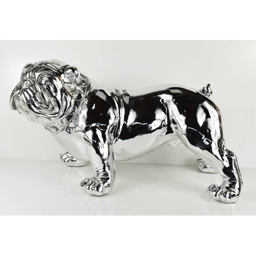 147 - A silvered plaster figure of a bulldog.