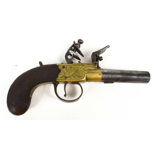 18 - A late 18th century flintlock boxlock pocket pistol by H. Nock of London, with rounded saw grip havi... 