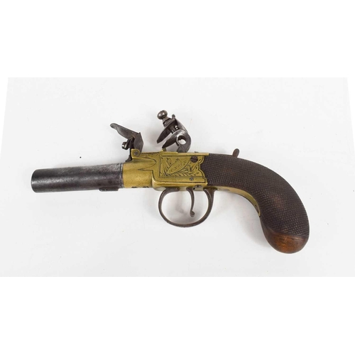 18 - A late 18th century flintlock boxlock pocket pistol by H. Nock of London, with rounded saw grip havi... 