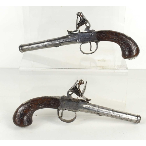2 - A pair of flintlock boxlock pocket pistols by Joseph Bunney of London, Circa 1780, with turn off can... 