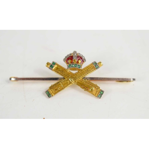 21 - A 15ct gold and enamel sweetheart brooch for the Machine Gun Corps, the crown set with diamonds and ... 